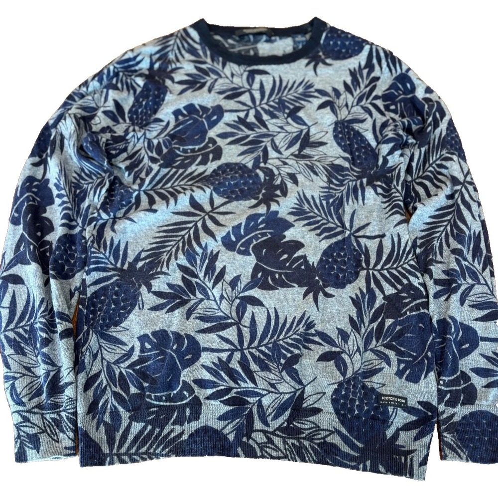 Scotch‎ & Soda Amsterdam Couture sweater leaves pineapple navy/gray womens' sz M